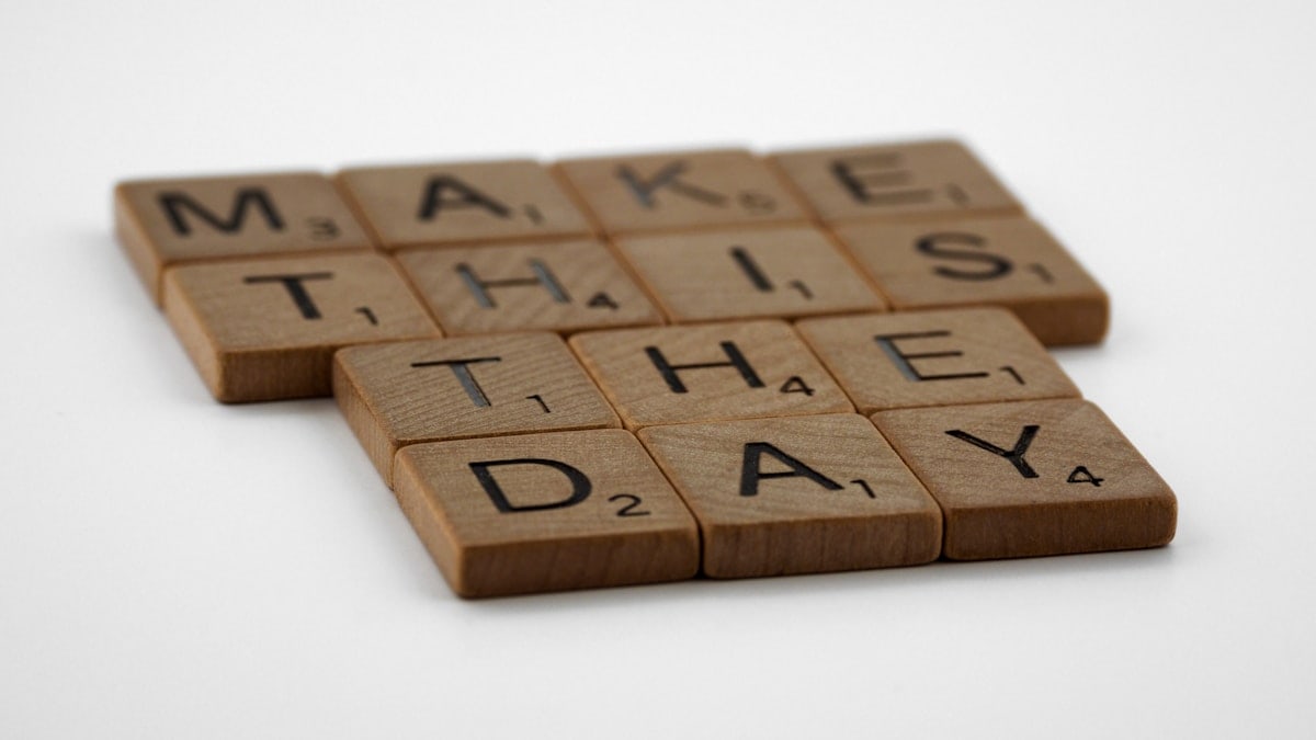 scrabble, scrabble pieces, lettering, letters, wood, scrabble tiles, white background, words, quote, letters, type, typography, design, layout, focus, bokeh, blur, photography, images, image, type, typography, make this the day, don't hesitate, procrastination, decision time, nocrastination, make the jump, exercise, new start, discipline, now is the time, just do it, make the change, diet, weight loss, walk, new leaf, turn over a new leaf, life change, stuck in a rut, move on,